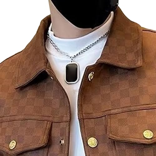 Men's Plaid Leather Jacket Casual Lapel Motorcycle Leathers Coat Classic Button Bomber PU Jackets2