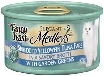 Fancy Feast Elegant Medley`s Shreeded Yellowtail Tuna Fare w/ Garden Greens Canned Cat Food 24 - 3oz Cans