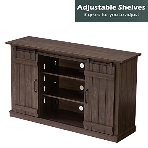 Richseat Wood Tv Stand Modern Farmhouse Television Stand Rustic Media Entertainment Center Cabinet Media Furniture Table Television Console For Tvs Up To 65 Inches, Dark Mahogany Brown #TOP5