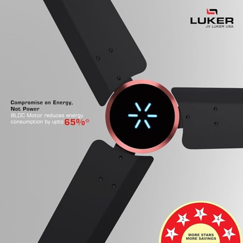 Image of LUKER JVLuker USA Aerozen Prime1200mm BLDC Ceiling Fan with IR Remote BEE 5 Star 65% Energy Saving High Air Delivery Low Noise LED Indicator Reverse Mode for Living (Mid Night-Black-Copper)