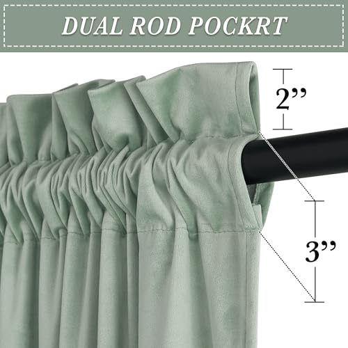 Image of RYB HOME Mint Green Velvet Drapes 90 inches for Coastal Bedroom Living Room | Thermal Insulated, Privacy, Sunlight UV Heat Blocking, Luxurious Decor, Dining Room Nursery, Rod Pocket, W52 x L90, 2 Panels