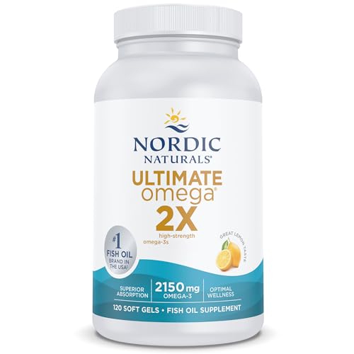 Nordic Naturals, Ultimate Omega 2X, 2150mg Omega-3, Aceite de Pescado con EPA y DHA, 120 Cápsulas blandas, Sabor Limón, Testado en Laboratorio, Sin Soja, Sin Gluten, No GMO