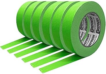 KREFINISH Painters Tape for Car Paint Green No Residue Automotive Masking Tape for Automotive Paint - Heat Resistant for Paint Booth, 0.7 Inches x 60 Yards, 6 Rolls