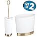mDesign Modern Plastic Bathroom Storage and Cleaning Accessory Set - Includes Toilet Bowl Brush and Wastebasket Trash Can/Garbage Bin - 2 Pieces - White/Soft Brass