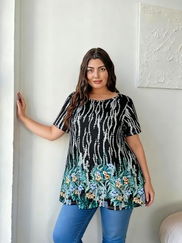 Image of JOELLYUS Plus Size Tops for Women Tunic Floral Casual Short Sleeves T Shirts Flowy Blouses 2026