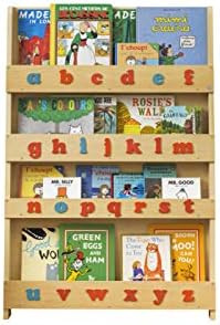 Tidy Books® Kids Wooden ABC Bookshelf (Age 0-10) New Nature Range Soft Colours. Kids Wall Bookshelf, Montessori Book Rack, Barley, Blue Alphabet, Eco Friendly, Handmade, The Original Since 2004.