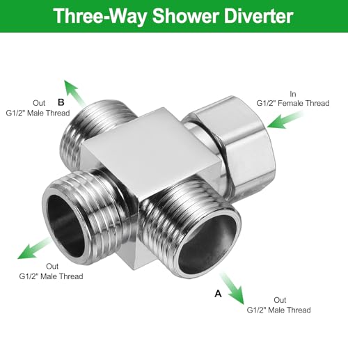 uxcell G1/2" Shower Diverter Valve 4 Way, Stainless Steel Bidet Square Adapter Connector Hose Fitting Tee with PTFE Tape for Bidet Angle Valve Hose Bath Toilet Faucet(53mm,Silver) by uxcell - Image 3