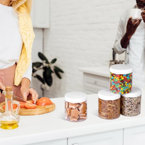 Image of Patelai 4 Pcs Plastic Jars Wide Mouth with Lids,16 Ounce,White | Travel Size for Creams Oils, Clear Round Storage Cosmetics Containers, Leak Proof Screw on Lids for Makeup Beauty DIY