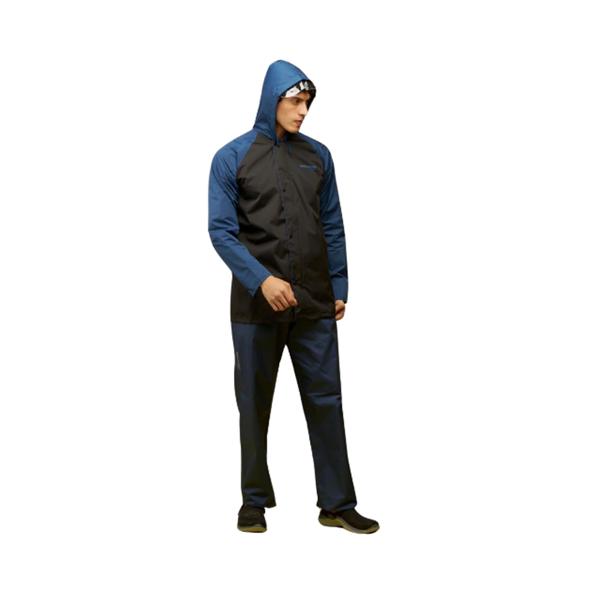 WATER FIGHTER by ZEEL Rain Coat for Men with Adjustable Hood, Polyester Waterproof Full Sleeves, Top and Bottom Set Rainwear, Front Zip with Snap Button Flap, Lightweight (EWF87, Black & Blue, 2XL) - Image 3 thumbnail
