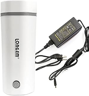 Portable Travel Electric Kettle for Car & Home 12V/24V/110V Mini Electric Heating Cup Fast Boil Hot Water Boiler Stainless Steel Bottle Anti-Spill Leak Proof Auto Shut-Off Making Tea Coffee (110V+12V, White)