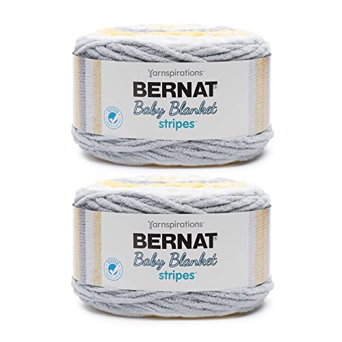 Image of Bernat Baby Blanket Stripes Yarn for Crocheting, Sunshine, 2-Pack | #6 Super Bulky Yarn, 100% Polyester, Chenille Yarn for Crocheting, Knitting & Baby Blankets, 220yds, 300g /10.5oz per skein