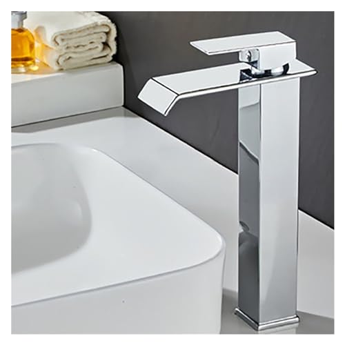 Grifo de lavabo con diseño cuadrado y sofisticada caída en cascada plata 2