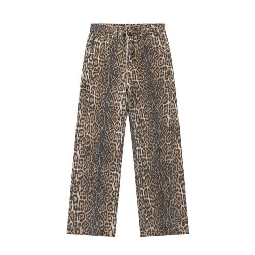 Pokn Leopard Jeans Leopard Print Jeans Cheetah Print Pants Wide-Leg Streetwear Pants Baggy Jeans Straight Leg Pants Unisex3