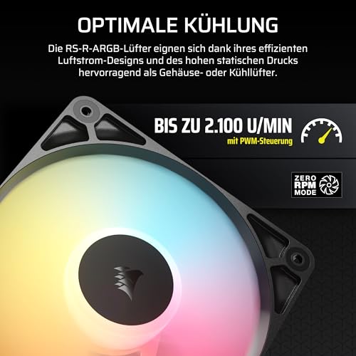 CORSAIR RS120-R ARGB 120-mm-PWM Reverse-Lüfter – Reverse-Rotor, +5-V-ARGB-Anschlüsse, 8 RGB-LEDs, Hoher Statischer Druck, Daisy-Chain… – Ansicht 6