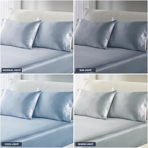 Image of Madison Park Essentials Satin Pillowcase Set of 2, Silky, Standard Blue