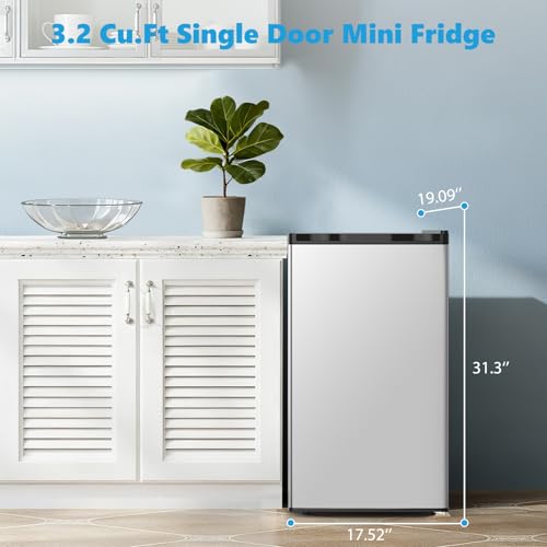 Image of COWSAR 3.2 Cu.ft Mini Fridge with Freezer, Compact Dorm Refrigerator with Reversible Single Door, Adjustable Thermostat, Energy Saving, Perfect for Office, Dorm, Bedroom, Home, Silver