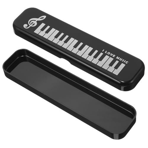 NUOBESTY Estuche Rígido para Lápices Diseño de Teclado de Piano, Caja de Papelería de Plástico Negro, Organizador Multifuncional para Lápices, Bolígrafos y Maquillaje, Adecuado para