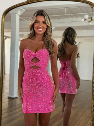Strapless Sequin Homecoming Dresses for Teens Short Tight Prom Dress Cocktail Party Gown AF0774
