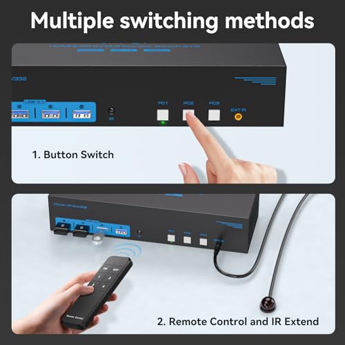 4K144Hz HDMI + 2 Displayport KVM Switch 3 Monitors 3 Computers 8K USB 3.0 KVM Switches Triple Monitor for 3 Computer Share 3 Monitor and 4 USB 3.0 Ports Support Extended/Copy Mode - Image 5