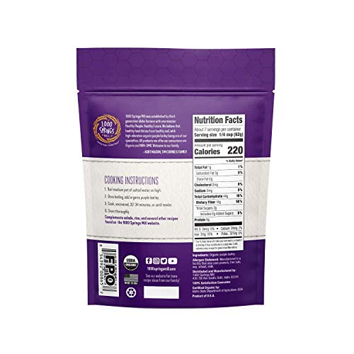 1000 Springs Mill - Organic Purple Barley | Used for Cereals, Salads, Whole Wheat Bread, Fresh Barley Flour, Sprouting Seeds, and more | Bulk Dried Grain | Resealable Bag | 16oz (Pack of 1)