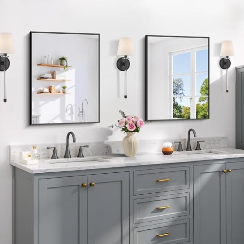 Image of COFENY Black Bathroom Mirror for Wall, 18x24 Inch Rectangle Mirror with Metal Frame, Modern Vanity Mirrors for Bathroom Living Room, Entryway Hangs Horizontal or Vertical
