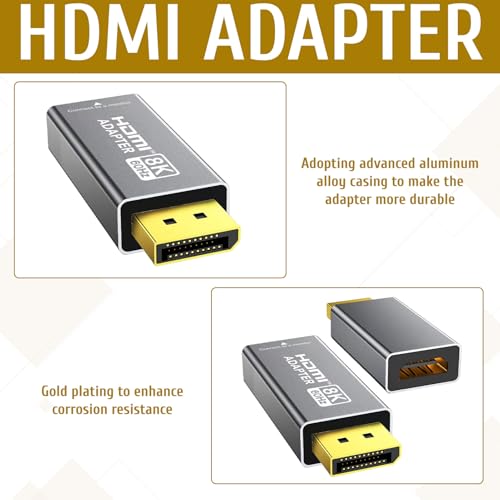 1Pcs 8K DisplayPort to HDMI Adapter,DP to HDMI Converter,8K@60Hz,4K@120Hz Display Port Male to HDMI Female Port,Uni-Directional DP1.4 to HDMI 2.1 Adapter,DP to HDMI Adapter for HP, Projector,Desktop - Image 2