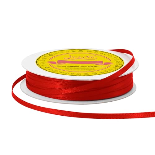 Image of Double Face Red Satin Thin Ribbon 1 /8 inch X 50 Yards Polyester Red Ribbon for Gift Wrapping Very Suitable for Weddings Party Hair Bow Invitation Decorations and More