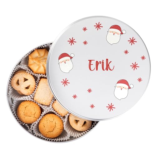 Made In Gift | Lata de Galletas Navideñas Personalizada | Regalo Original con Texto | Galletas de Mantequilla | Diseño de Papá Noel y Galleta de Jengibre | 19 cm – Edición Especial Navidad (Papá Noel)