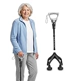 KMINA - Ergonomischer Gehstock mit 4 Füßen, Stabil 1,5 Kg, Breiter Basis, Senioren, Quadripod-Stock, Sicherer, Verstellbarer - Made in Europe