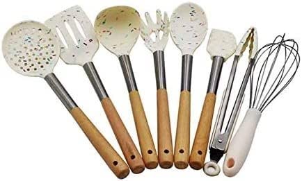 Küchenutensilien-Set Pfannenwender Silikon-Küchenwerkzeug-Set Kochutensilien-Set Pfannenwender Schaufel Suppenlöffel mit Holzgriff Spezielles hitzebeständiges Design