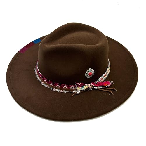 Image of Classic Wide Brim Fedora Hat for Women Man Floppy Panama Hat Western Felt Outdoor Hat with Band Sun Protection