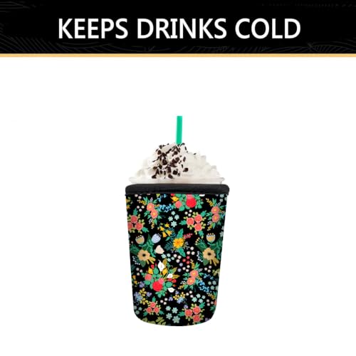 Image of YR Reusable Neoprene Insulator Sleeve for Iced Coffee Cups, 3 Pack Coffee Coolies sleeves for Iced & Hot Drinks, Cold Beverage Cooler Compatible with Cold Soda and More (Garden Floral)
