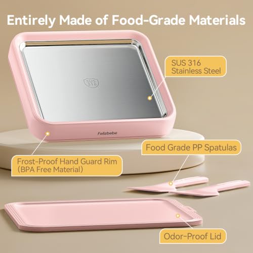 Image of Rolled Ice Cream Maker, Felizbebe Instant Ice Cream Roller Tray with Lid and 2 Spatulas, Food Grade Premium Stainless Steel Cold Plate No-electricity for Fun Family Activities, DIY Parent (Pink)