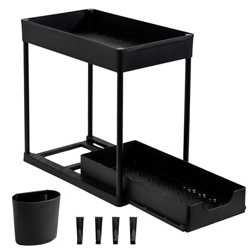 LetCast Estanteria bajo el Fregadero 2 Niveles con Bandeja Extraible Estante Organizador Mueble bajo el Fregadero Organizador Extraible Cocina Estanteria Almacenamiento Cocina y baño