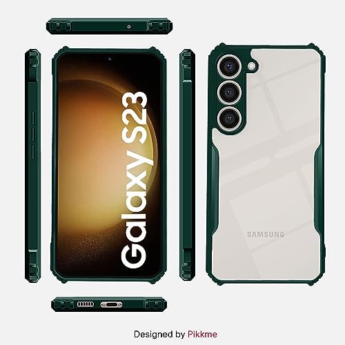 Image of Pikkme Samsung Galaxy S23 5G Back Cover | Crystal Clear Transparent Back | Ultra Hybrid | Full Camera Protection | Raised Edge | Bumper Back Case (Green)