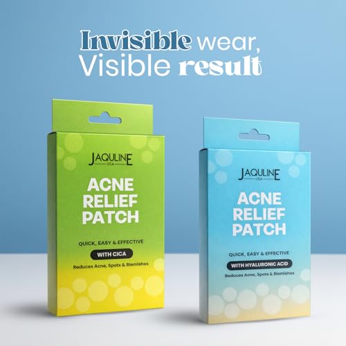 Image of JAQULINE USA Acne Relief Patches with Hyaluronic Acid | Hydrocolloid Pimple Patches | Absorbs Acne Secretion | Overnight Spot Care | For All Skin Types | 36 Patches