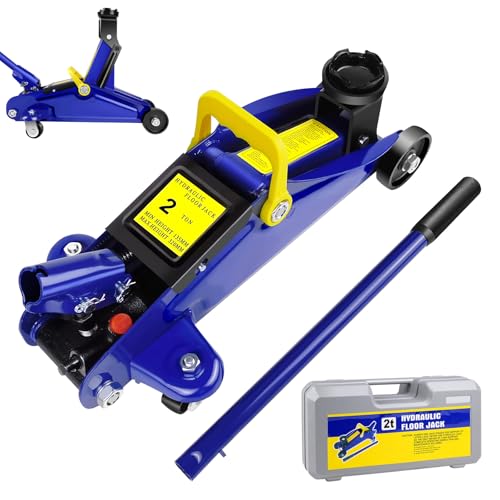 Car Lift Jack Low Profile Floor Jack Hydraulic Trolley Service 2 Tonne / 4000lbs Load Capacity Lift Range 5.3 to 12.6 with Swivel Casters Carry Case (Blue)