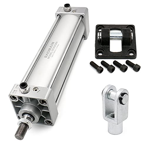 Baomain Pneumatic Air Cylinder Sc 63 X 300 Pt 3/8, Bore: 2 1/2 Inch, Stroke: 12 Inch, Screwed Piston Rod Dual Action With Foot Flange Cy-63&Cb-63 #TOP1