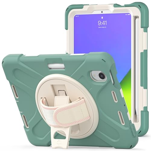HUAUQAN Funda para iPad mini 7 (A17 Pro) 2024/Mini 6 de 8.3 pulgadas, resistente a prueba de golpes, funda de protección contra caídas con soporte para bolígrafo, funda protectora con correa de hombro