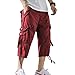 DONGD Mens Cargo Shorts Cotton 3/4 Loose Fit Below Knee Capri Cargo Short Red Wine