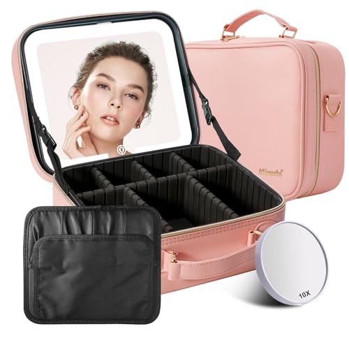 Mocado Travel Makeup Bag with LED Lighted Mirror, Travel Makeup Organizer, Makeup Case with 3 Color...