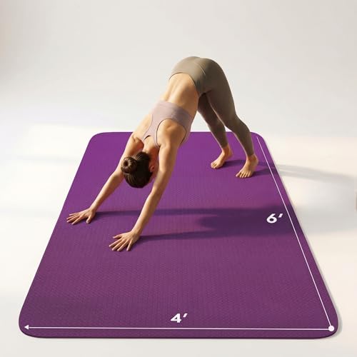 FrenzyBird Large Yoga Mat 6'x 4'x 6mm,Extra Wide Exercise Mat Large Exercise Mat Big Home Yoga Mat Pilates Mat,Non Slip,Thick,TPE Workout Mat,for Women & Men, Yoga, Pilates, Gym and Floor Workouts Pilates,Gym and Floor Workouts (Purple（Large）) by FrenzyBird - Used condition - CA$47.84