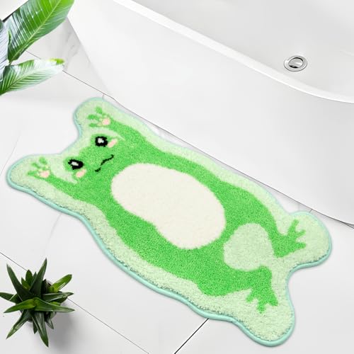 Prewplam Frog Bathroom Rug Mat -Frog Decor Cute Long Shaped Bath Mat, Non-Slip Absorbent Microfiber Carpet, Machine Washable for Tub, Bathtub, Shower...