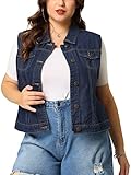 uxcell Women's Plus Size Buttons Denim Vest with Two Chest Flap Pockets Jackets 3X Dark Blue