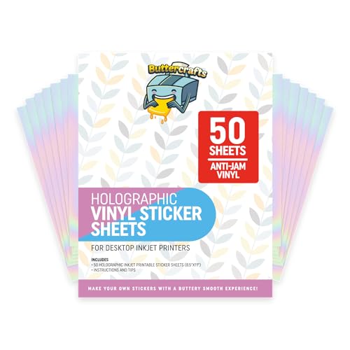 Image of Holographic Printable Vinyl Sticker Paper Waterproof 50 Sheets 8.5 inchx11 inch, Inkjet Printer (HP, Canon, Brother Printers Compatible) - Weatherproof Holographic Sticker Sheets - Strong Adhesive
