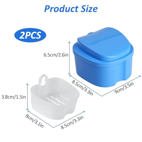 DAJISI 2 Stück Zahnspangendose, Prothesendose mit Hängender Sieb Tragbar Gebissdose Weiß und Blau Zahnrettungsbox für Reinigen und Aufbewahren Von Zahnersatz Verwendet