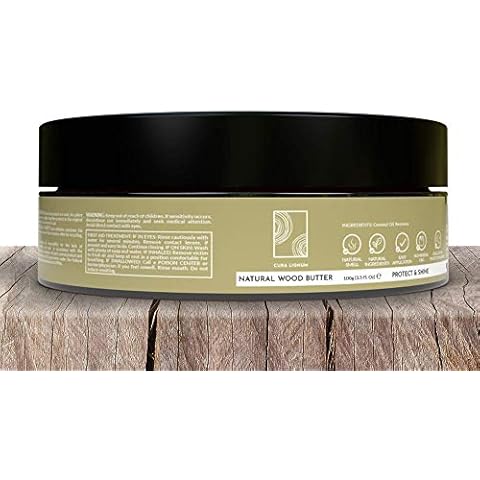 Cura Lignum Wood Butter - Natural Conditioner: Wood Wax with Beeswax Polish for Wood - Ideal Wood Polish & Wood Varnish for Wooden Kitchen Furniture, Oak Desk - Alternative to Spray Varnish, 100g Cover