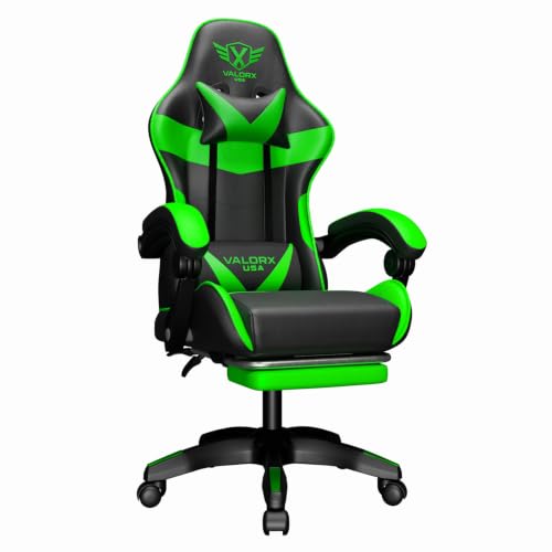 Fighter By ValorX USA Ergonomic Gaming & Office Chair with Footrest | High Back 135° Recliner | Linkage Armrests | Neck & Lumbar Support | Premium PU 