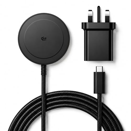 Qi2 25W Magnetic Wireless Charger 5ft Fast Charging Pad Compatible With MagSafe for iPhone 17e/Air/17/16/15/14/13/12 AirPods 4/3/2/Pro Samsung Galaxy Pixel 10 Series & More(With 30W Adapter)