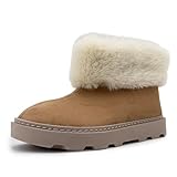 JOMIX Botas Mujer Invierno Caña Baja Pelo Sintético Plataforma Ligera Suela Gruesa Antideslizante Interior Peluche Suave Para Casa Y Calle Oficina Looks Casual ESW2527 Arena 38